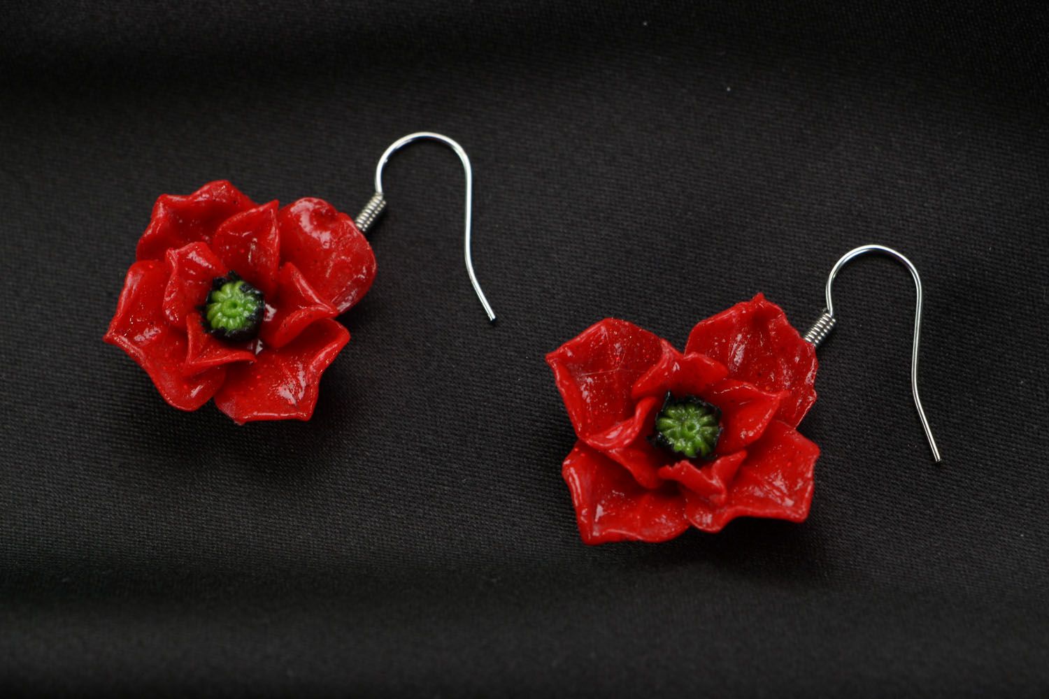 Unusual polymer clay earrings Poppies photo 1