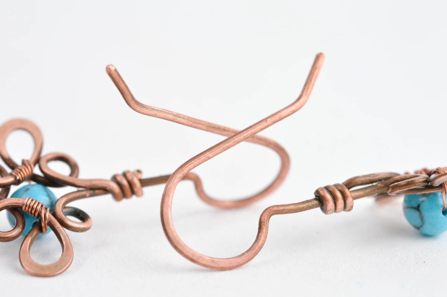 Designer copper earrings handmade wire wrap earrings metal earrings with charms photo 4