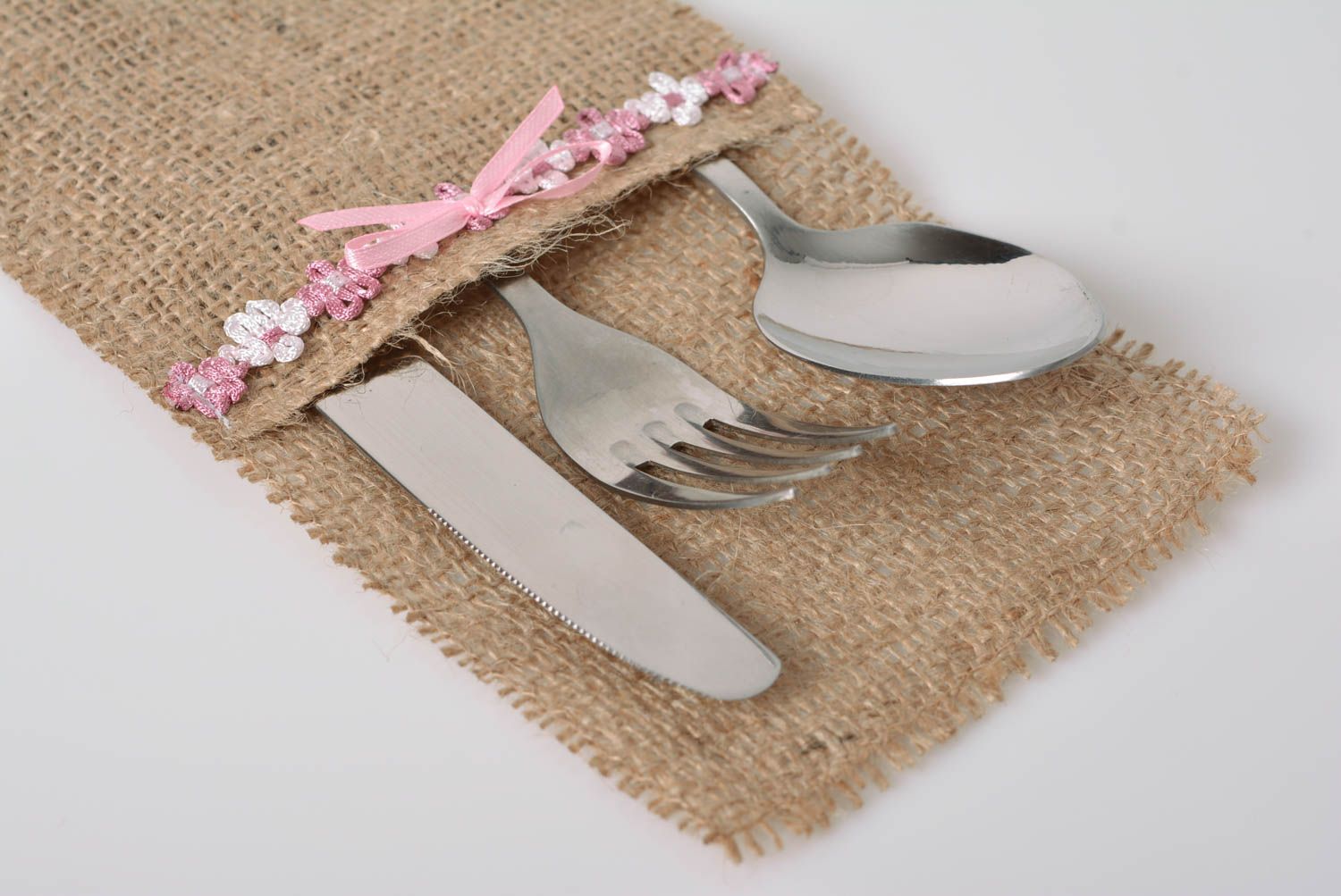 Case for cutlery made of burlap beautiful handmade eco clean kitchen decor photo 3