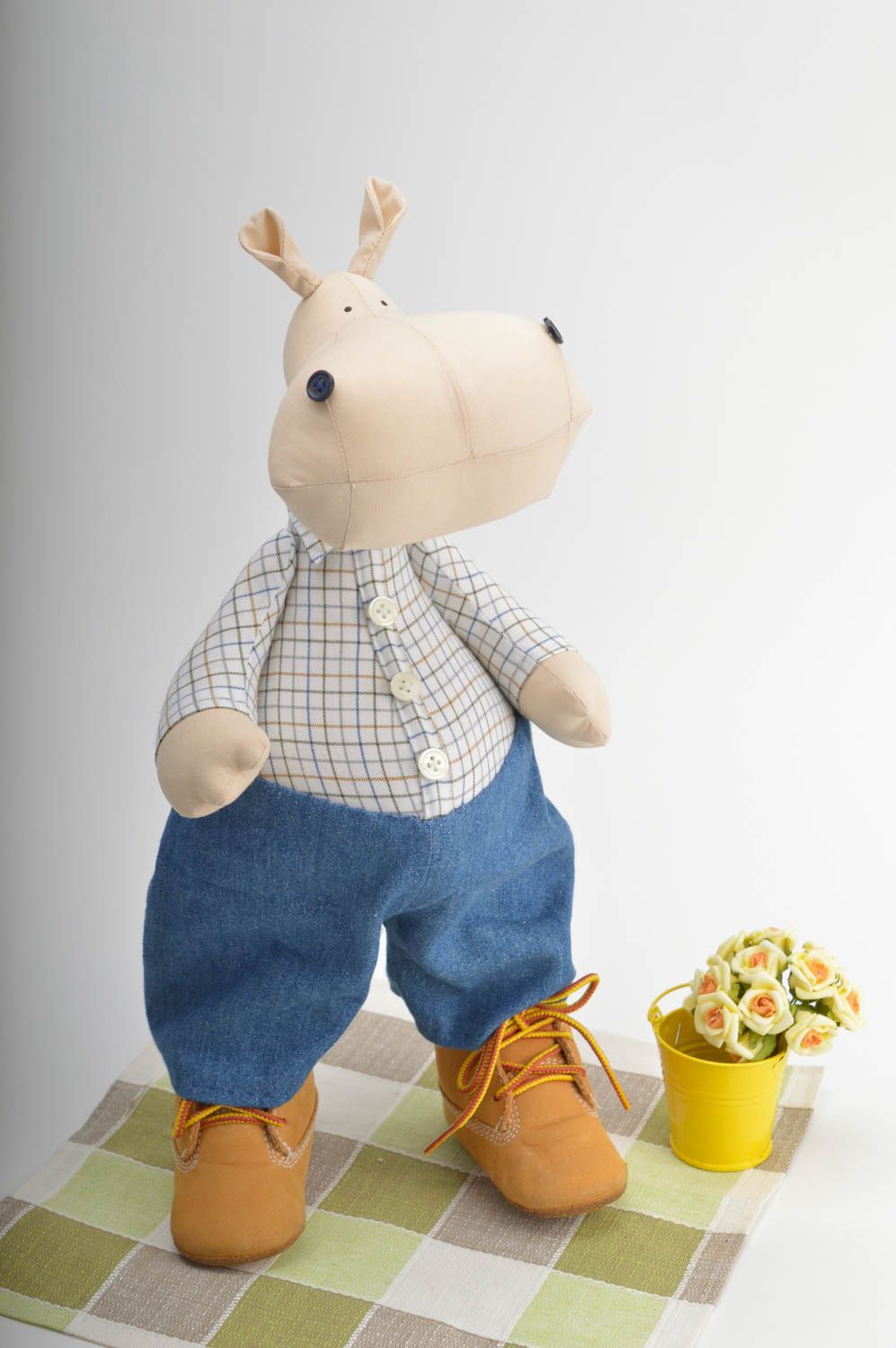 Hipopótamo de peluche hecho a mano juguete de tela regalo original para niño foto 1