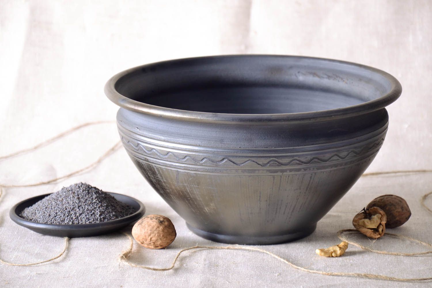 Large ceramic dark color bowl 10 inches wide 3 lb photo 1