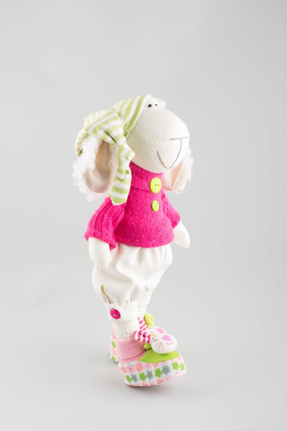 Peluche mouton en lin et tricot faite main originale décorative pour enfants photo 3