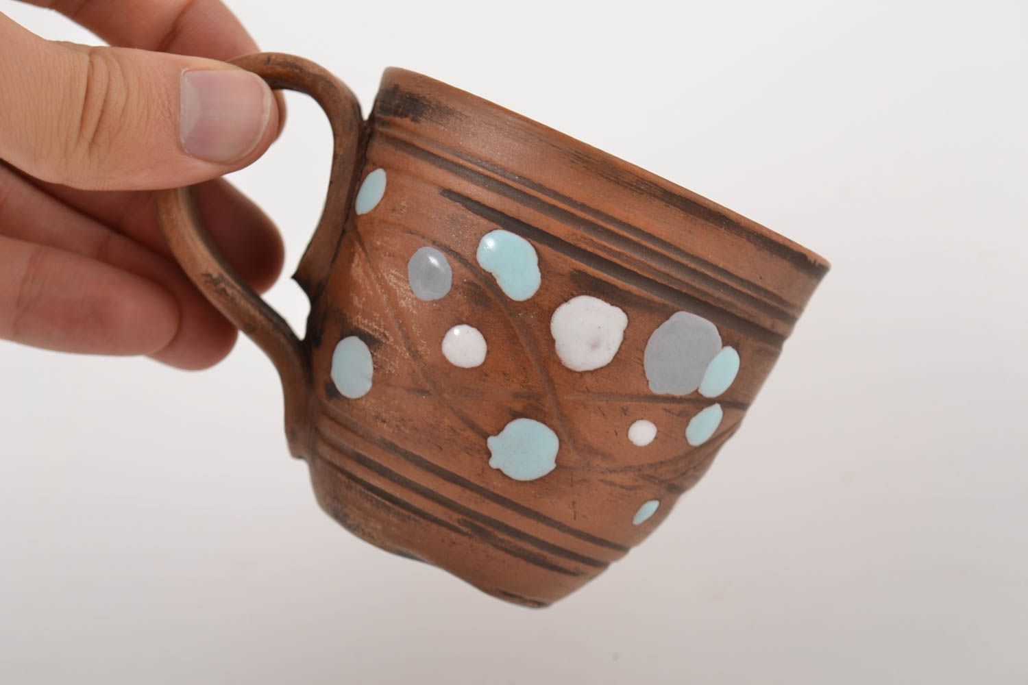5 oz ceramic coffee cup with handle and blue and yellow dots 0,4 lb photo 2