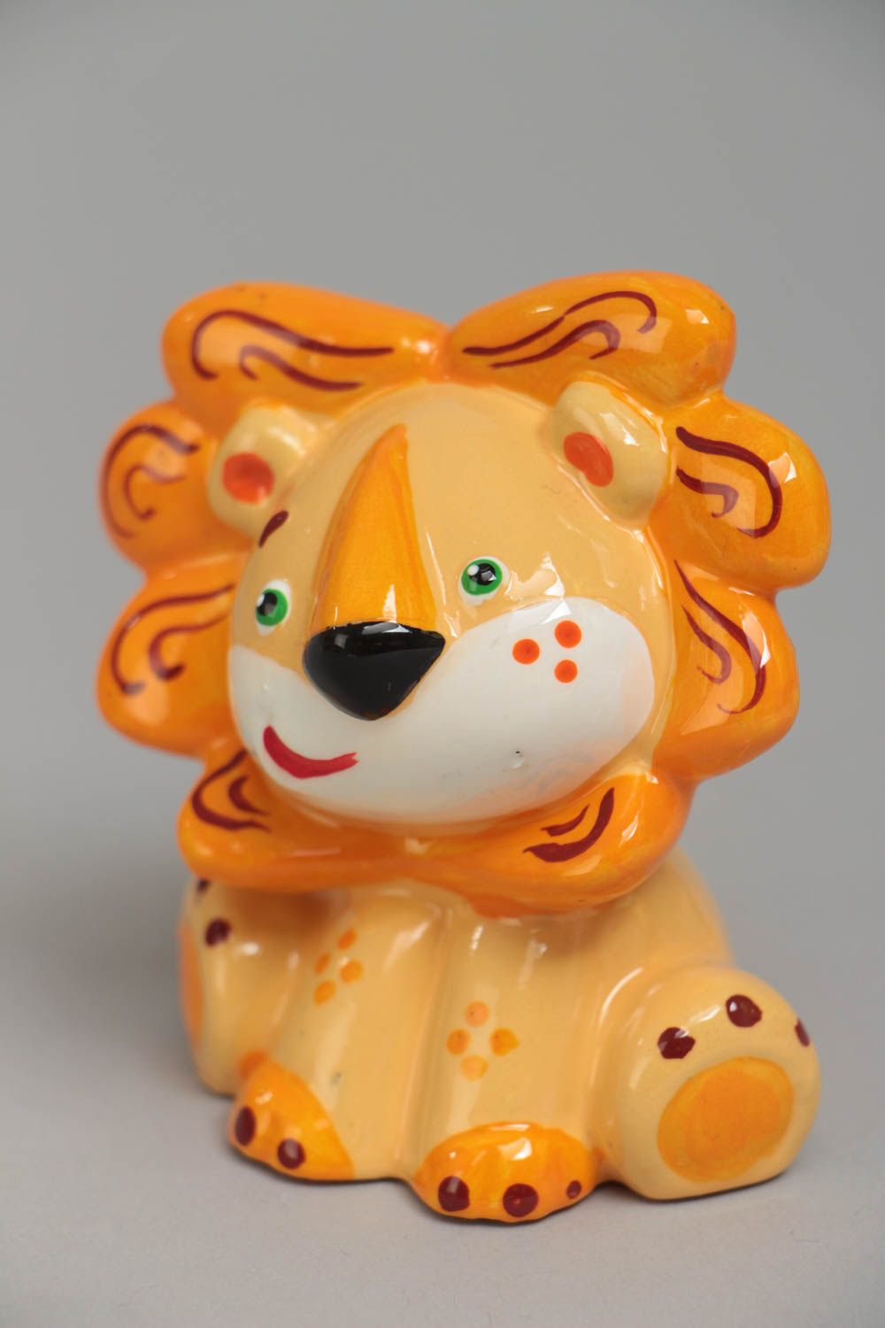 Orange handmade bright plaster figurine painted with acrylics Lion  photo 2