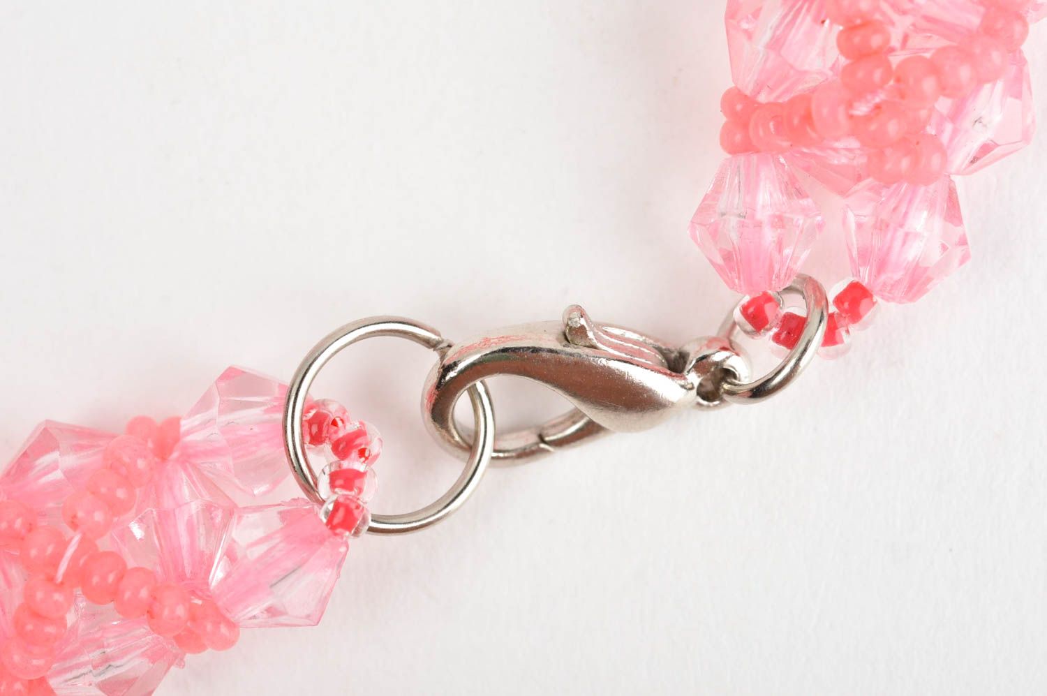 Collier fleurs Bijou fait main rose en perles de rocaille gros Cadeau femme photo 4