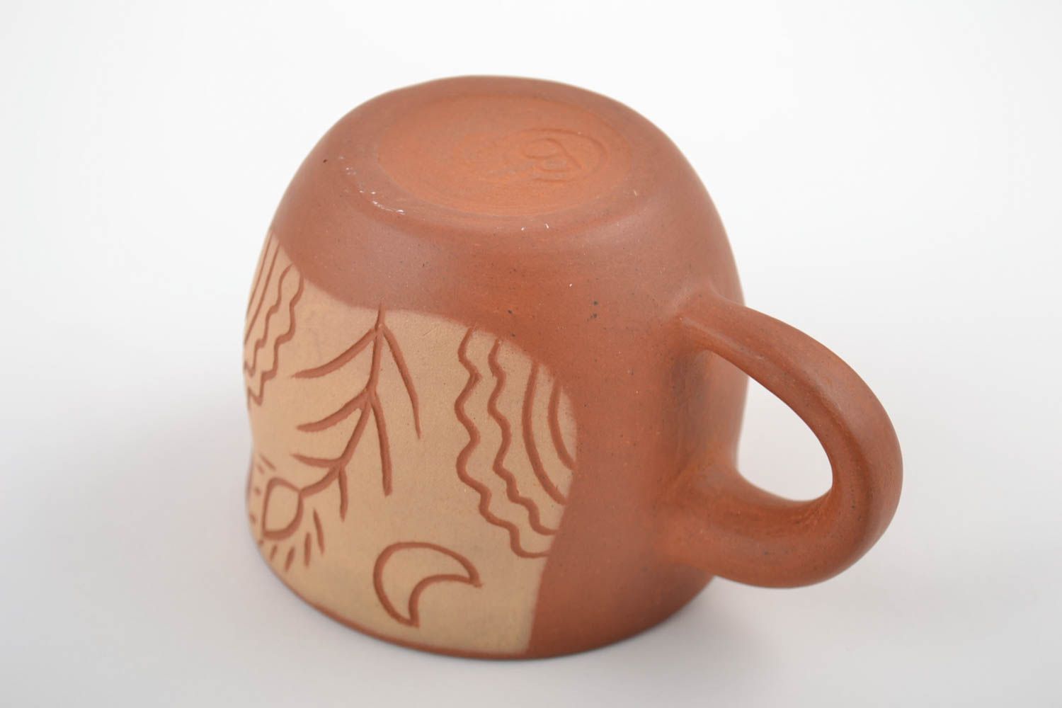 Handgemachte Keramik Tasse für Tee oder Kaffee klein 180 ml in Braun mit Muster foto 3