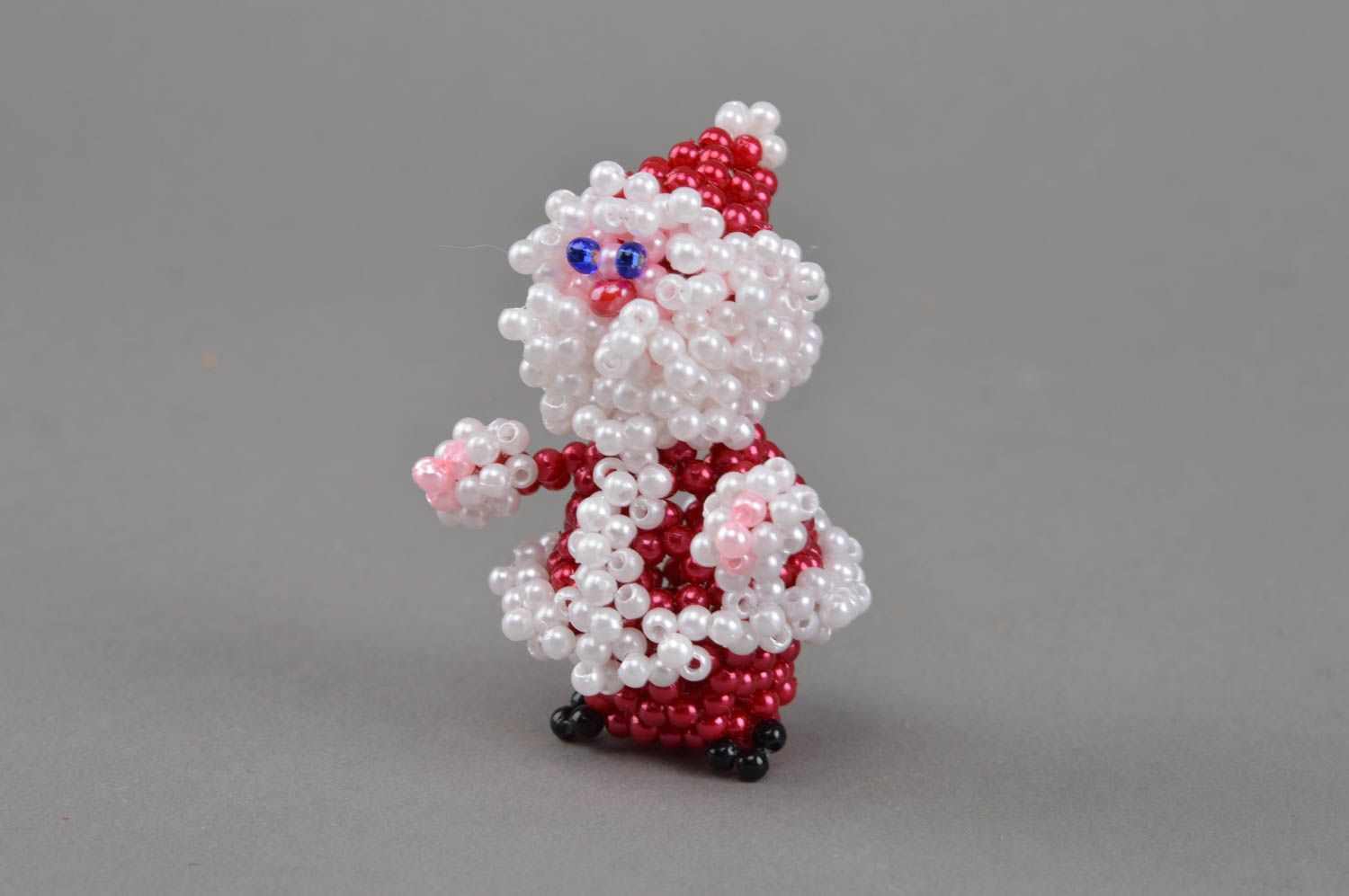 Père Noël en perles de rocaille figurine décorative faite main rouge blanc photo 2