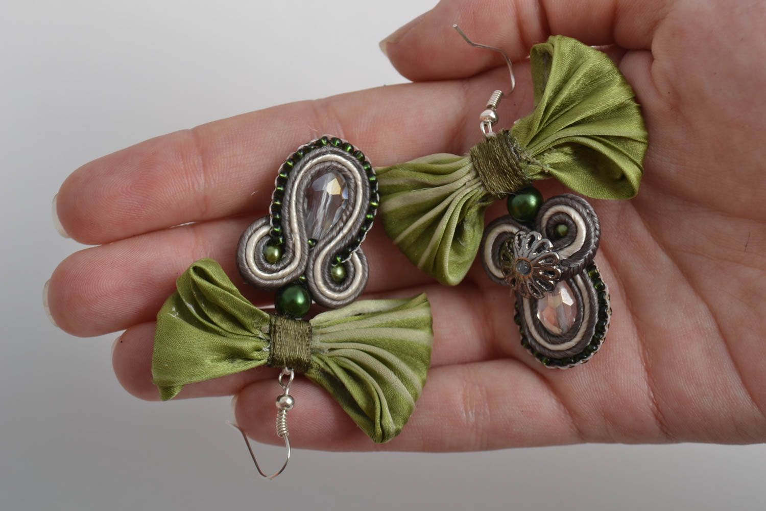 Handmade Soutache Ohrringe Designer Schmuck Accessoires für Frauen grün massiv foto 6