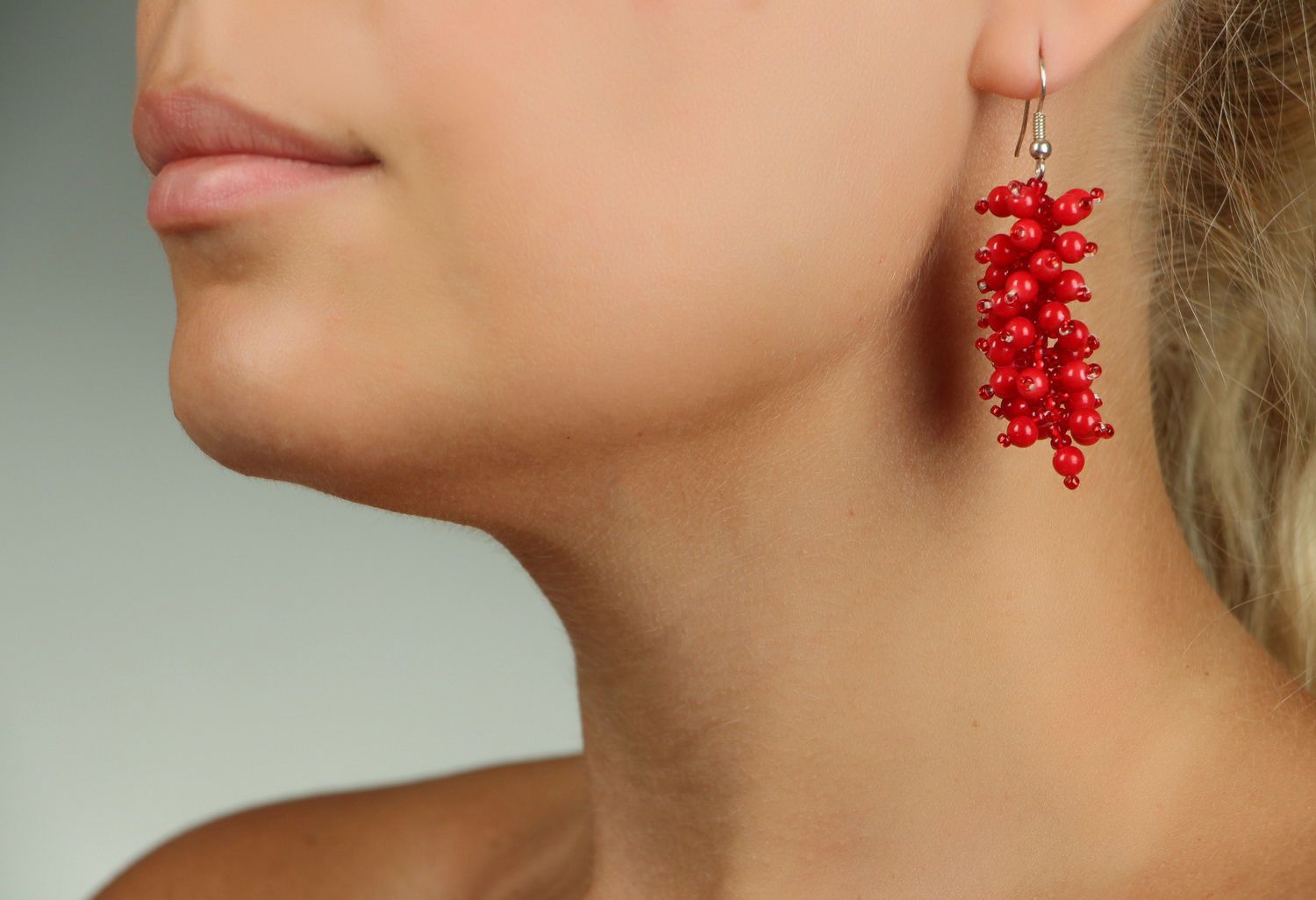 Earrings with coral and beads photo 5