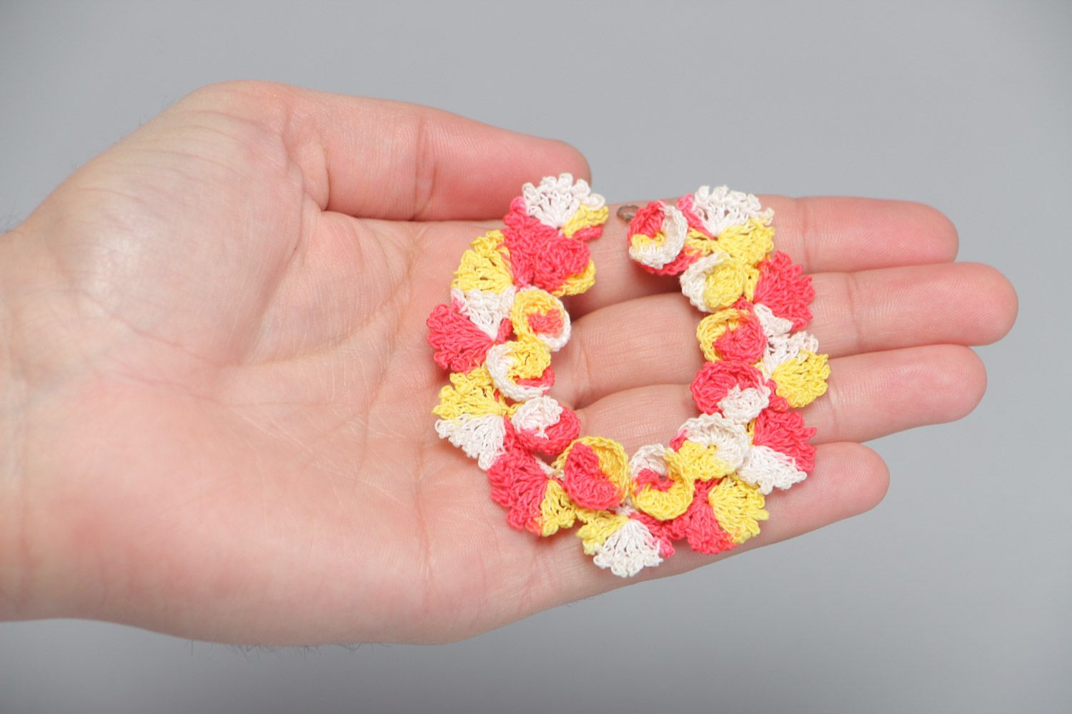 Bright festive handmade crochet wrist bracelet for girls photo 5