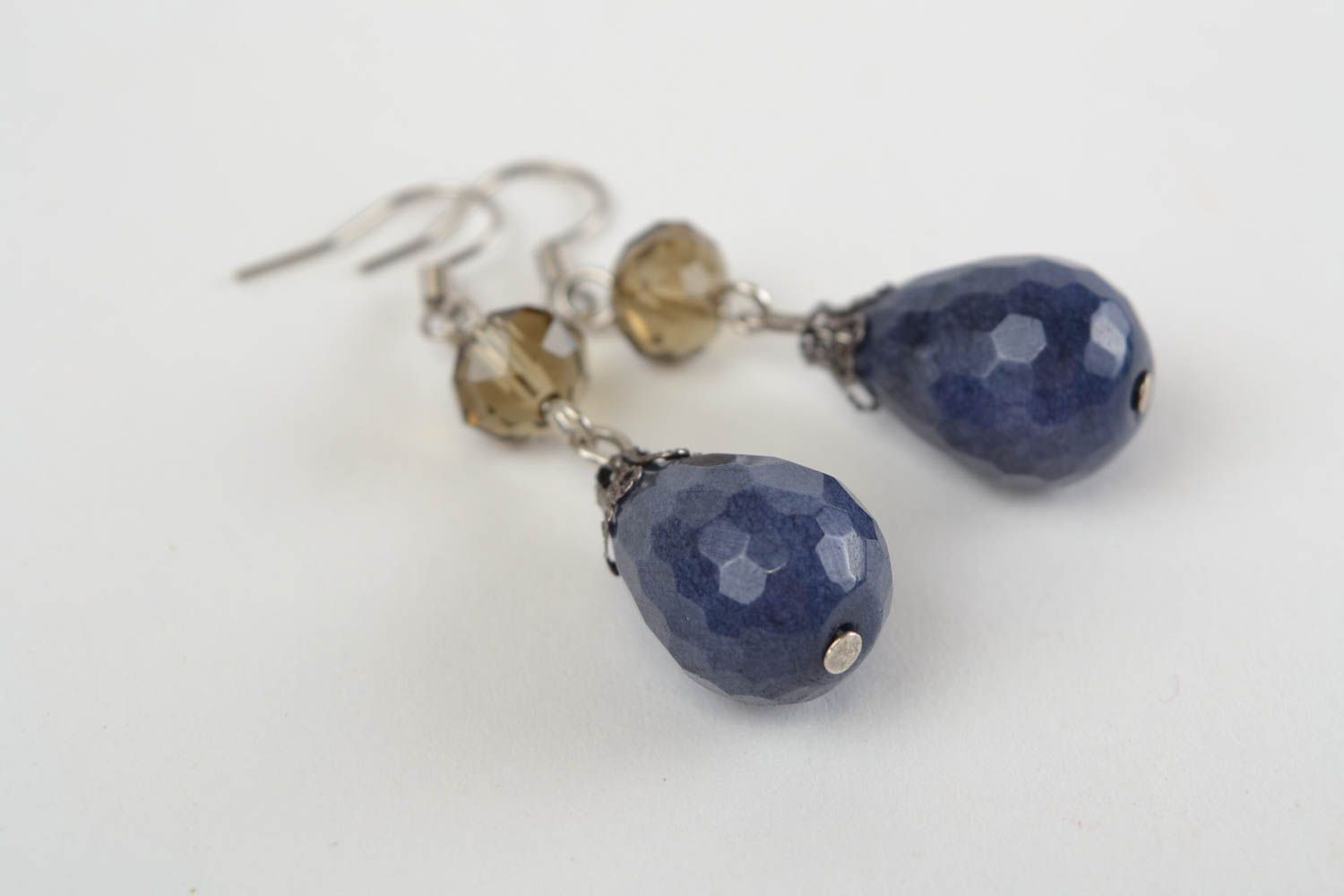 Designer cute handmade beautiful blue unusual earrings made of Czech glass photo 5