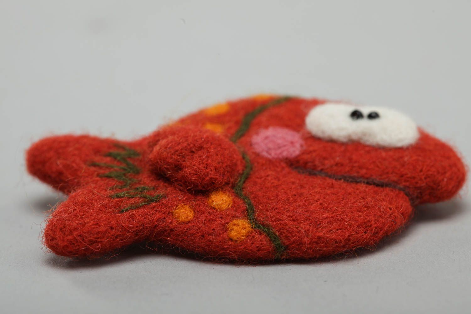 Handmade funny small animal brooch felted of wool red fish for children photo 3