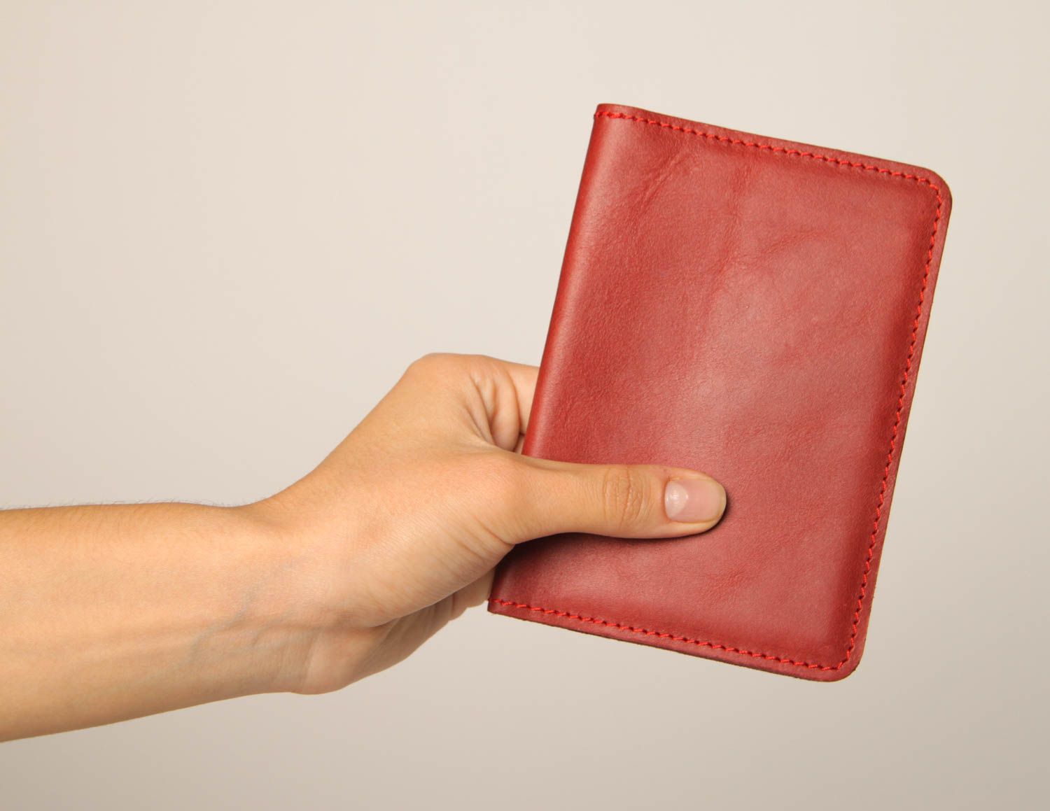 Red handmade leather wallet elegant wallet designer accessories for girls photo 3