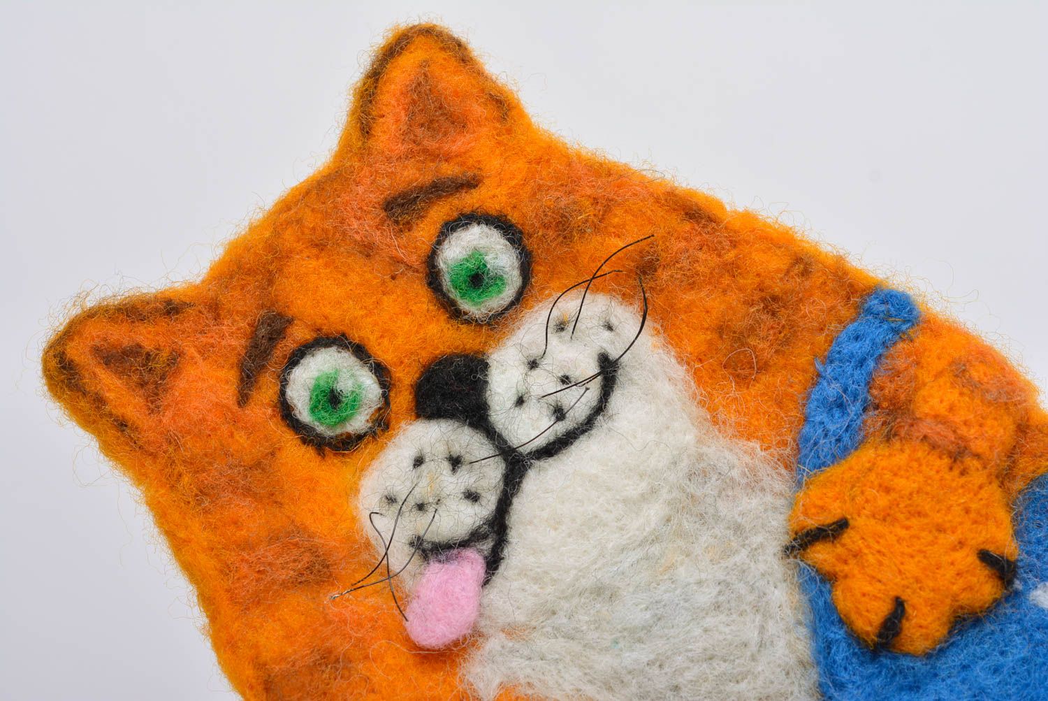 Handmade funny soft toy fridge magnet felted of natural wool orange cat photo 2