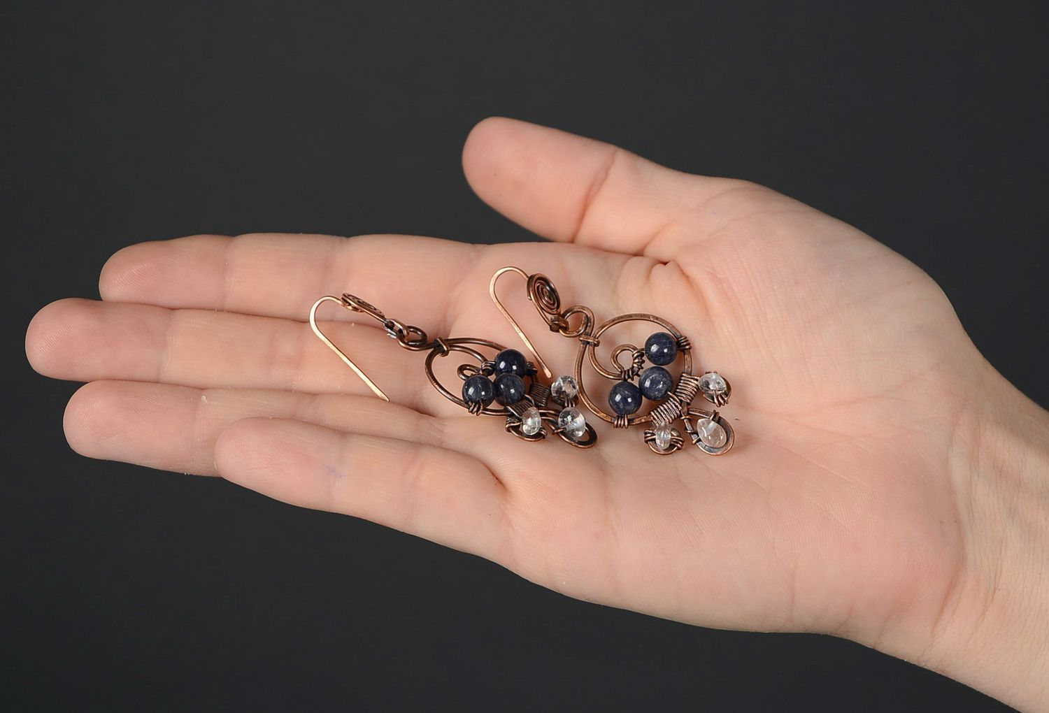 Copper earrings with aventurine and aquamarine photo 5