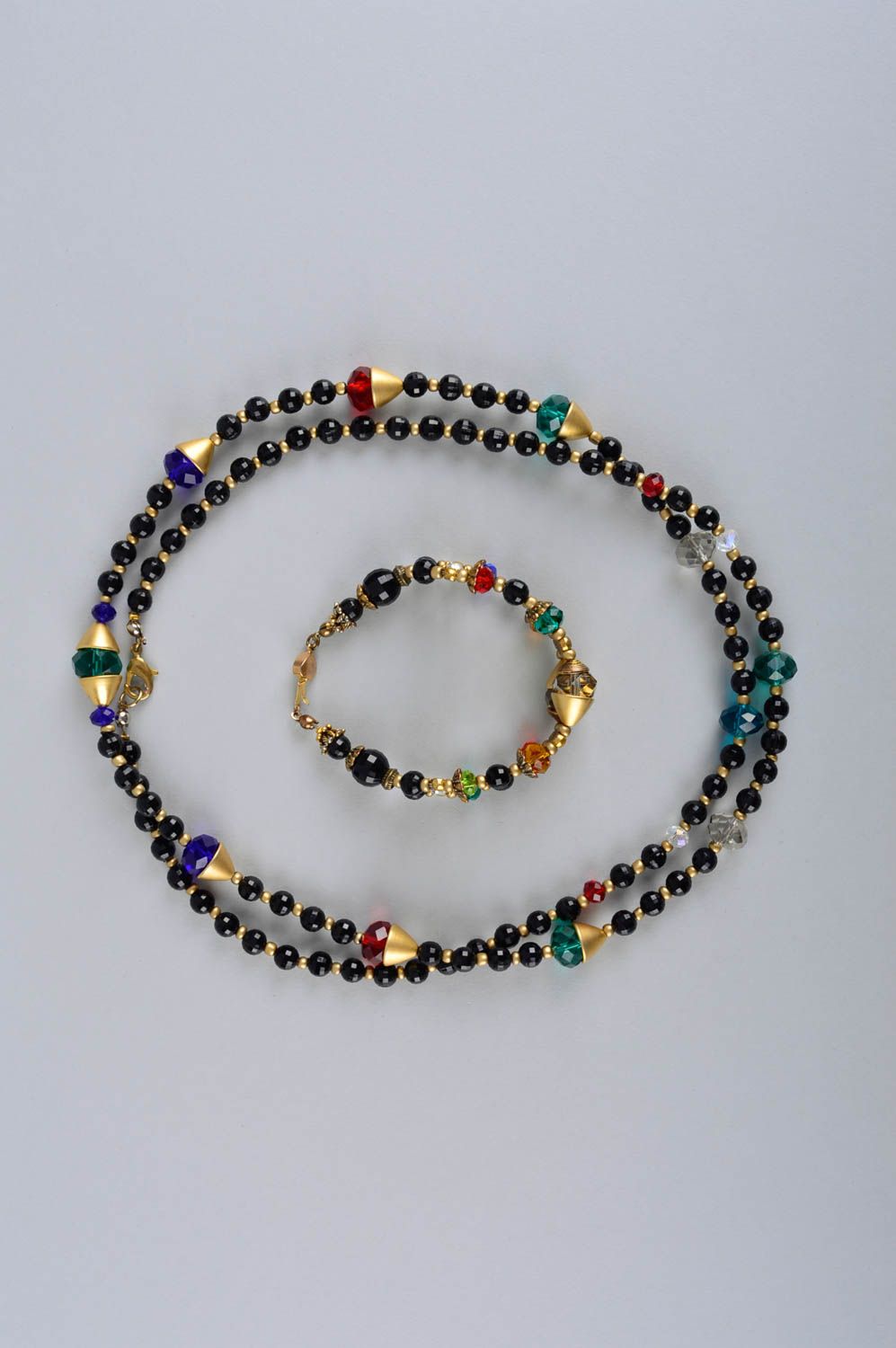 Parure collier bracelet Bijoux faits main noirs cristaux strass Cadeau femme photo 3