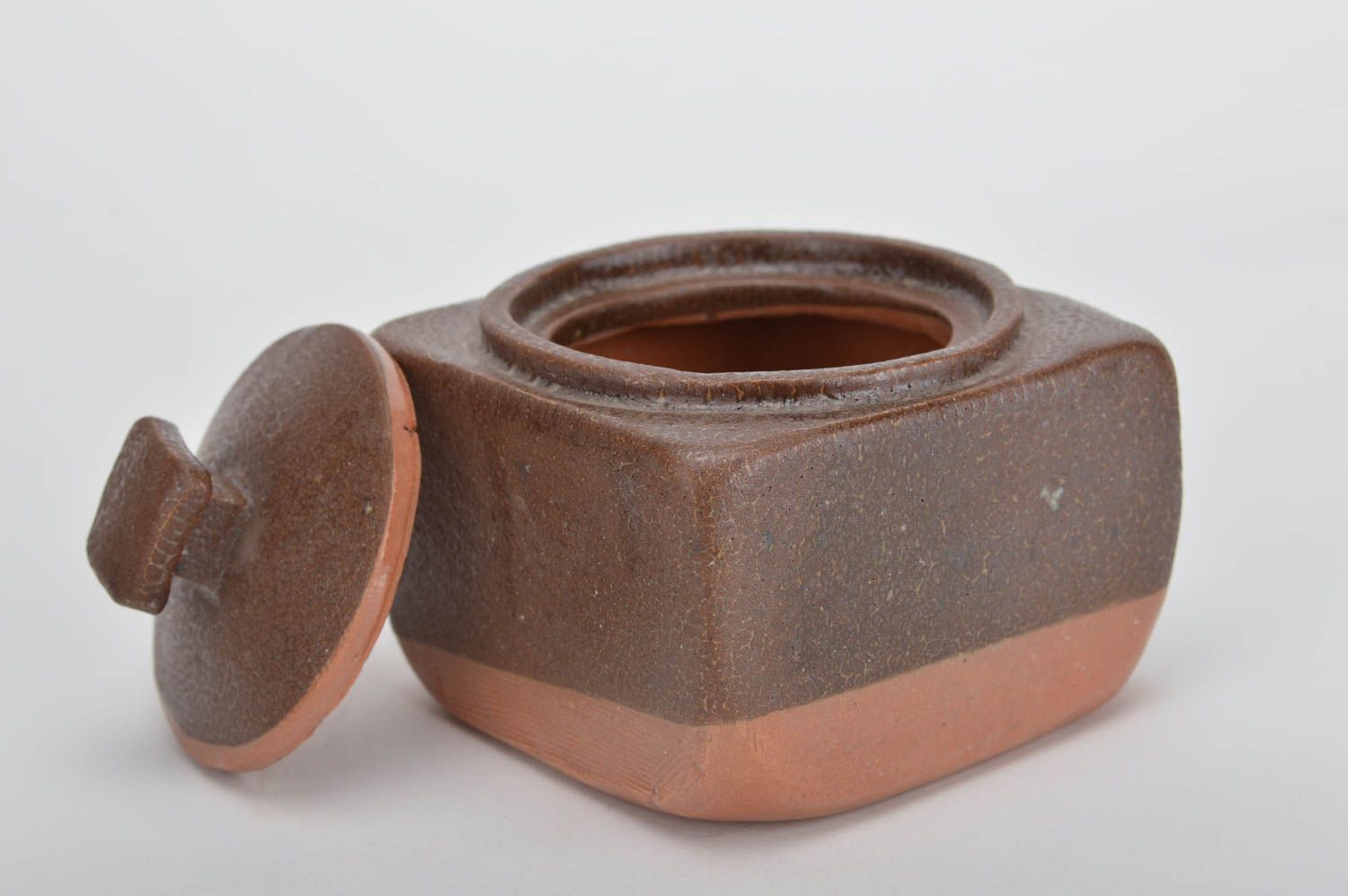 Beautiful cute unusual brown handmade ceramic sugar bowl with painting photo 5