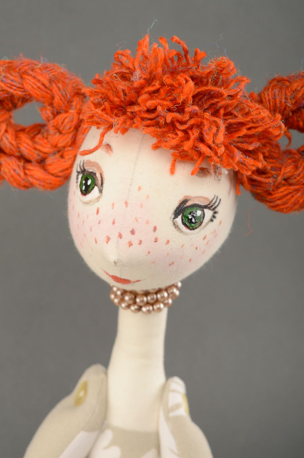 Кукла ручной работы в красивом платье текстильная рыжеволосая фото 2
