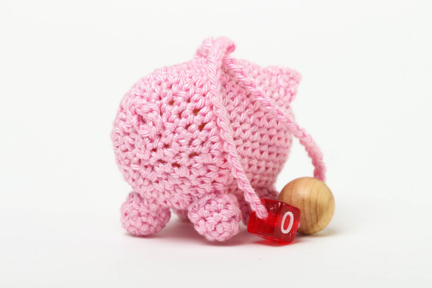 Hochet bébé Jouet éveil fait main cochon tricoté rose coton Cadeau enfant photo 3
