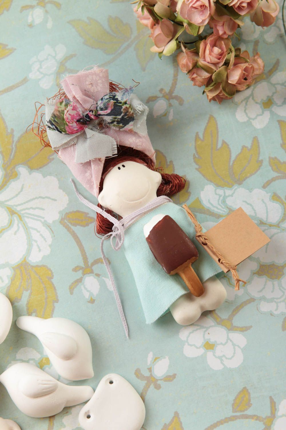 Handmade Designer Puppe Kühlschrank Magnet aus Gips Deko Accessoire Naschkatze foto 1