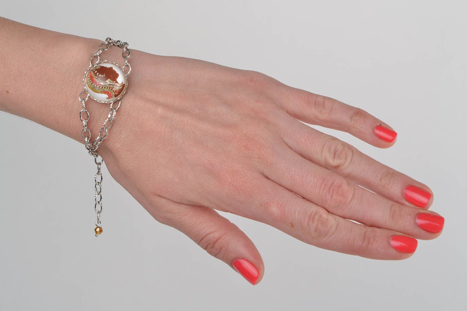 Bracelet chaîne métallique fait main avec verre original cadeau pour Vierge photo 1