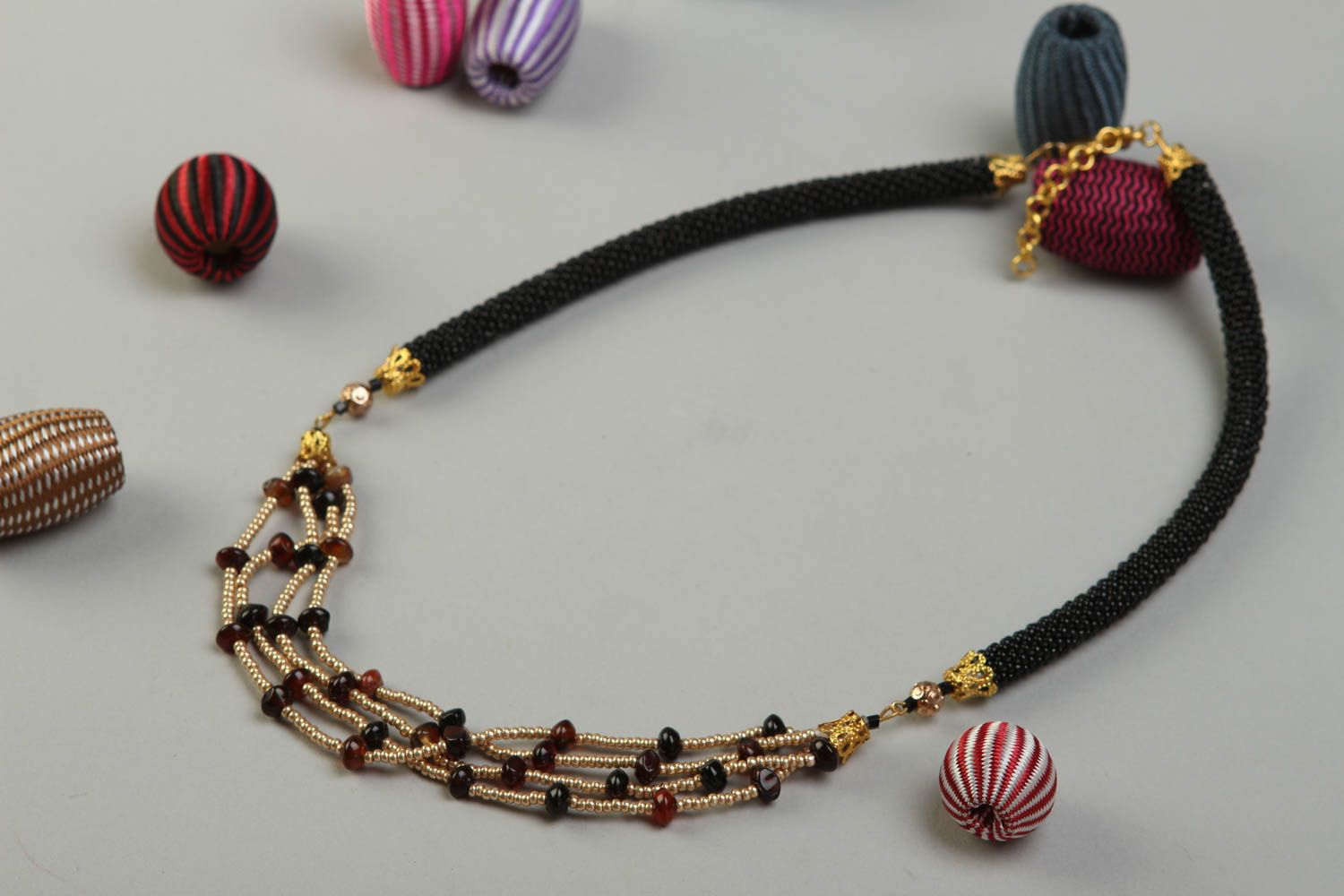 Handmade beaded necklace cute stylish jewelry necklace with natural stone photo 1