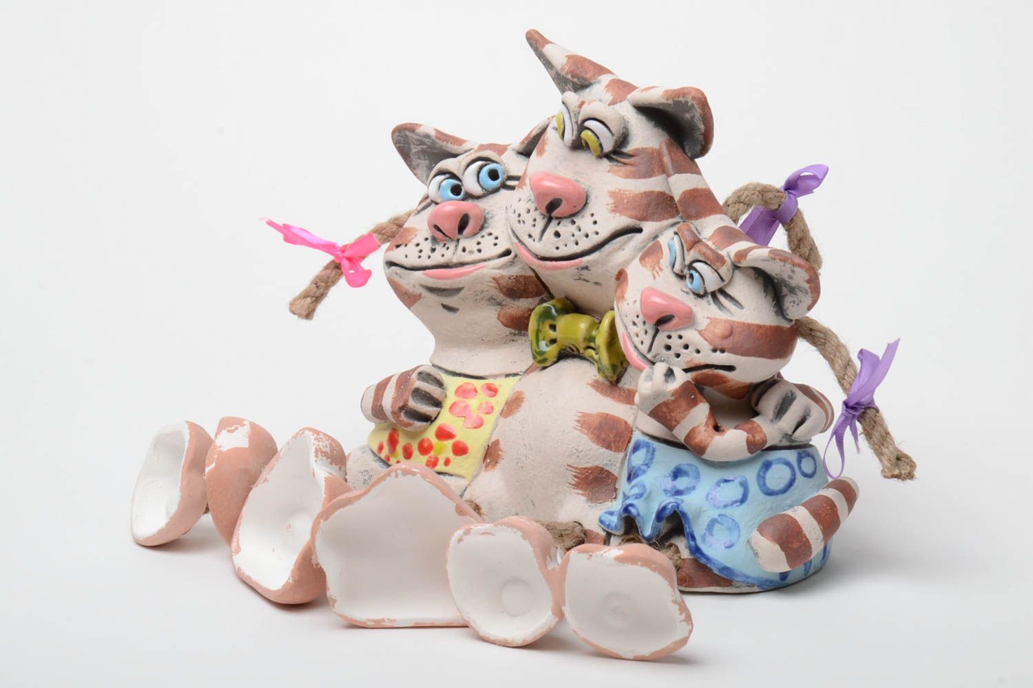 Große Keramik Spardose aus Ton bemalt drei Katzen Interieur Schmuck foto 2