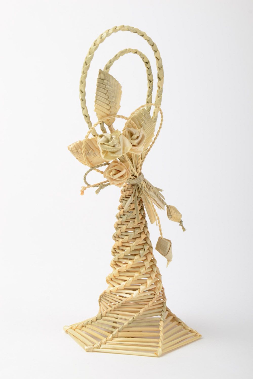Colgante decorativo trenzado de paja campana con ojal artesanal étnica foto 2