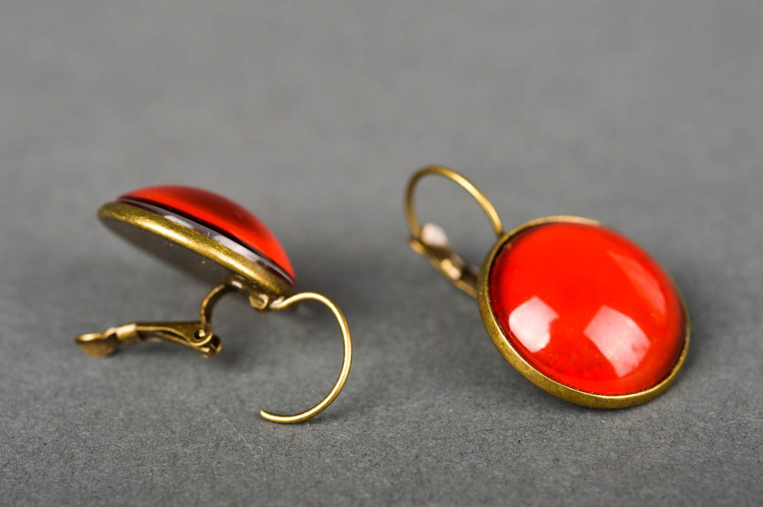 Handmade large red earrings unusual massive earrings designer accessory photo 3