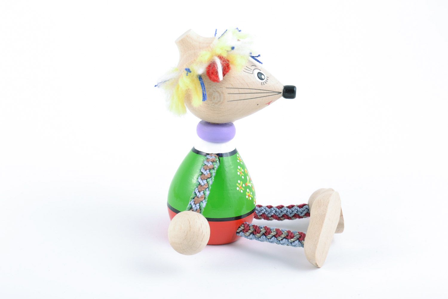 Bemaltes Öko Spielzeug aus Holz Maus lustig nett klein handgefertigt für Kinder foto 3