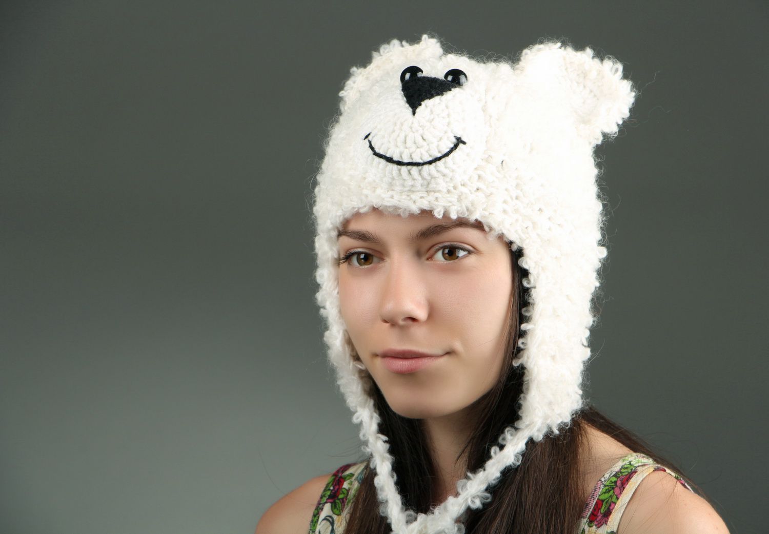 Winter knitted hat White bear photo 5