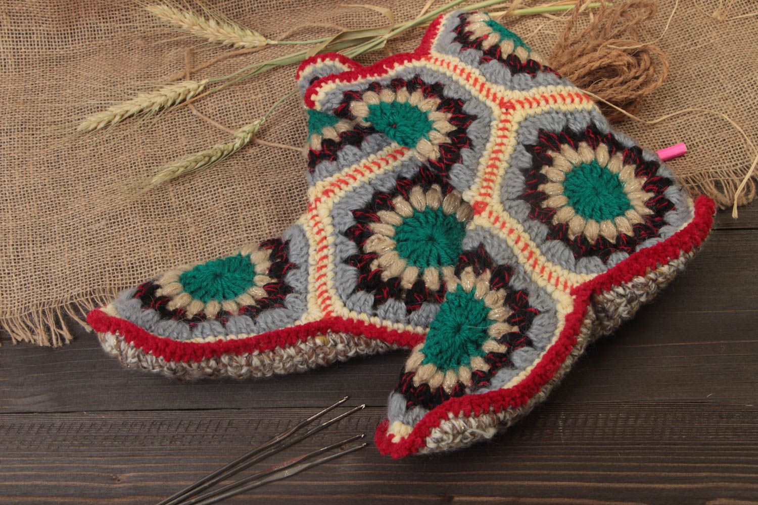 Handmade beautiful female crocheted high home slippers boots photo 1