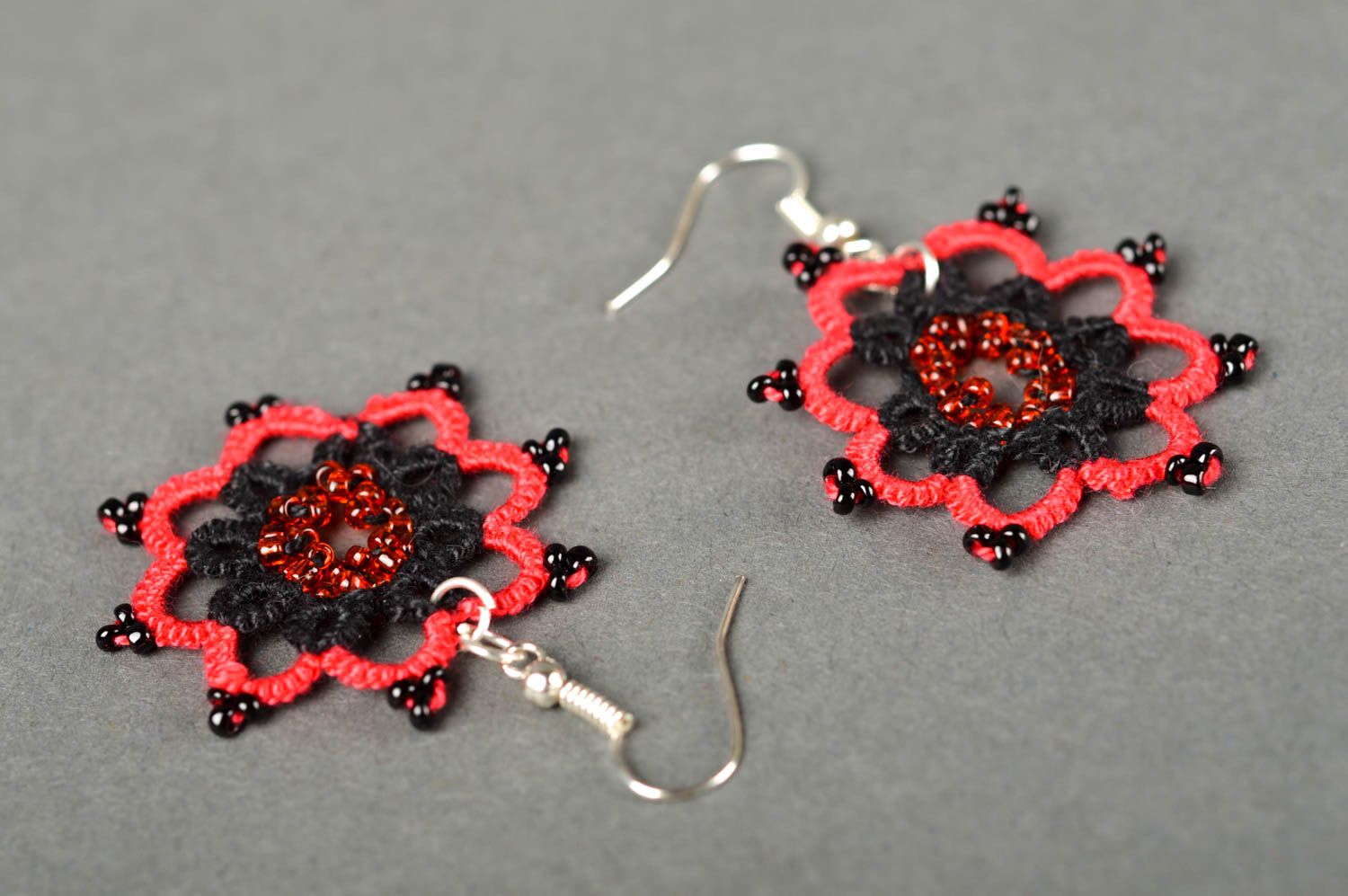 Handmade Glasperlen Ohrringe Occhi Schmuck Accessoire für Frauen rote Blumen foto 5