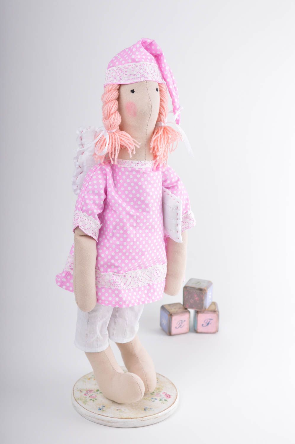 Игрушка ангел ручной работы детская игрушка льняная мягкая игрушка розовая фото 1