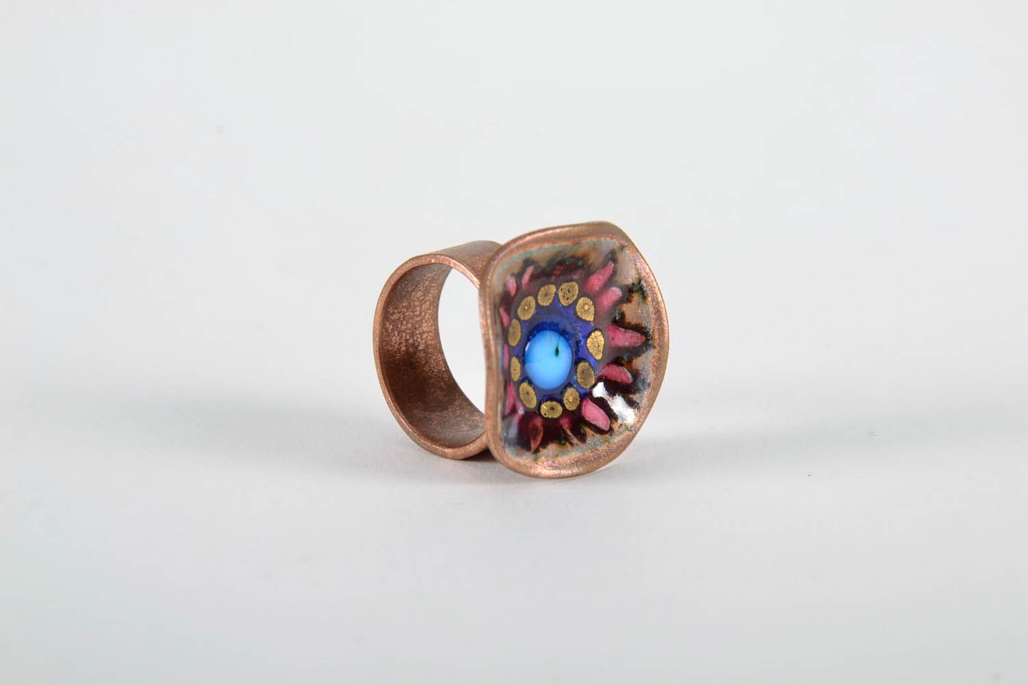 Copper ring with hot enameling photo 5