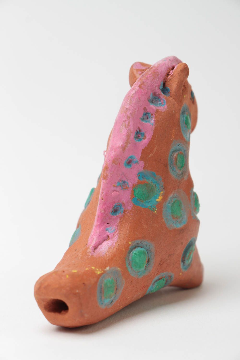 Глиняная свистулька лошадка маленькая с росписью красками игрушка для детей фото 3