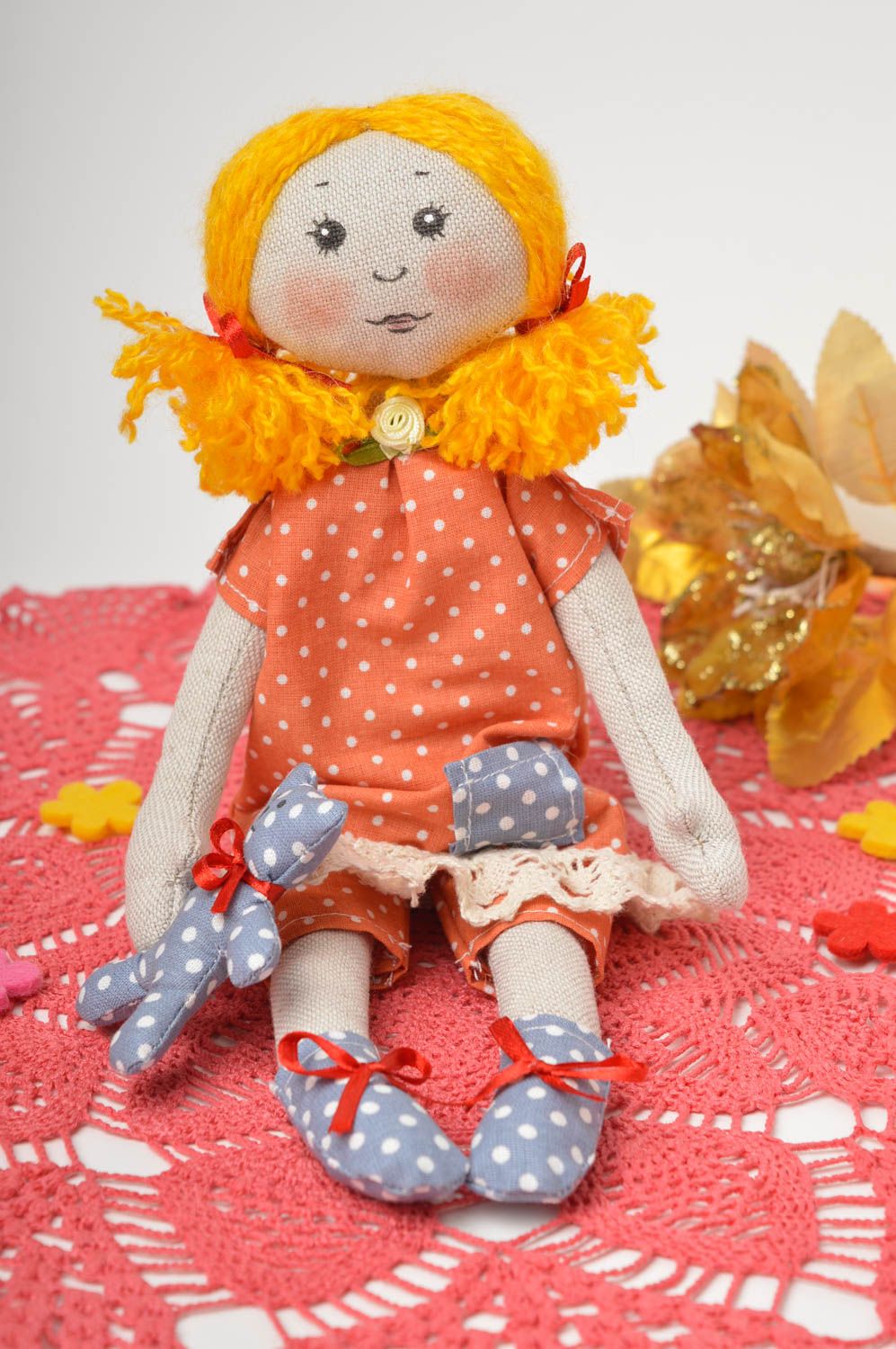 Кукла ручной работы авторская кукла из льна тряпичная кукла Девочка в платье фото 1