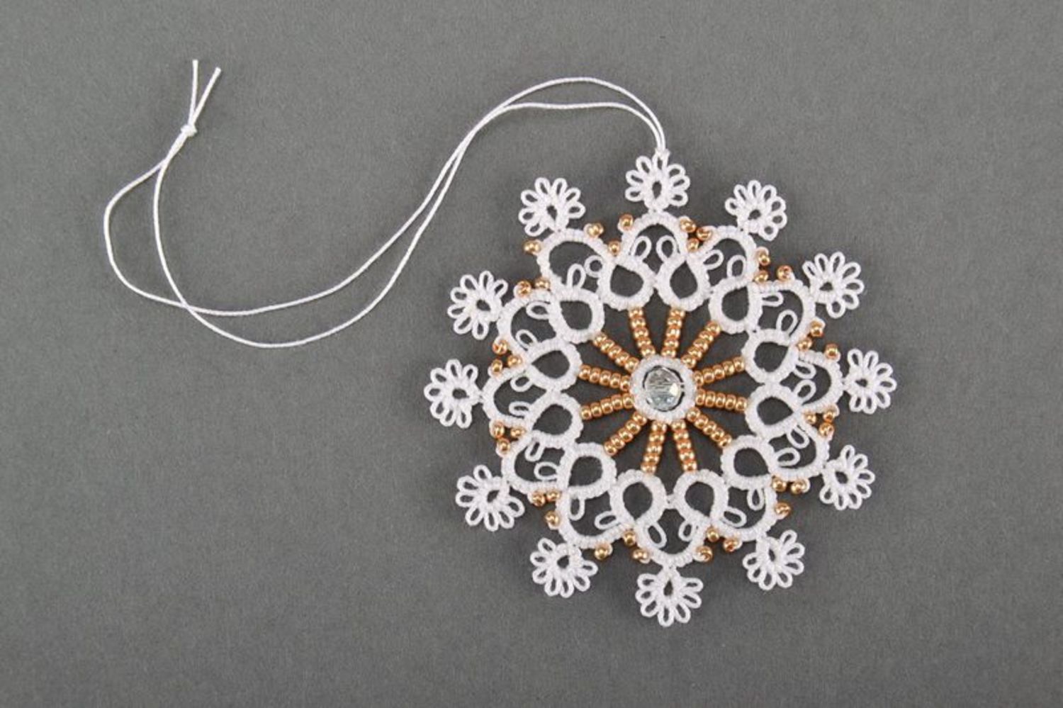 New Year's tree hanging decoration made of cotton Snowflake photo 2