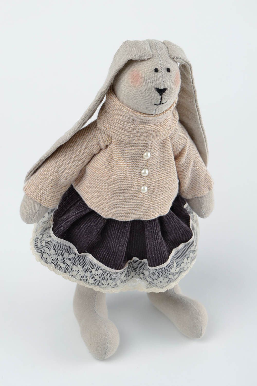 Peluche Lapin en tissu faite main en pull et jupe décorative Cadeau pour enfant photo 3