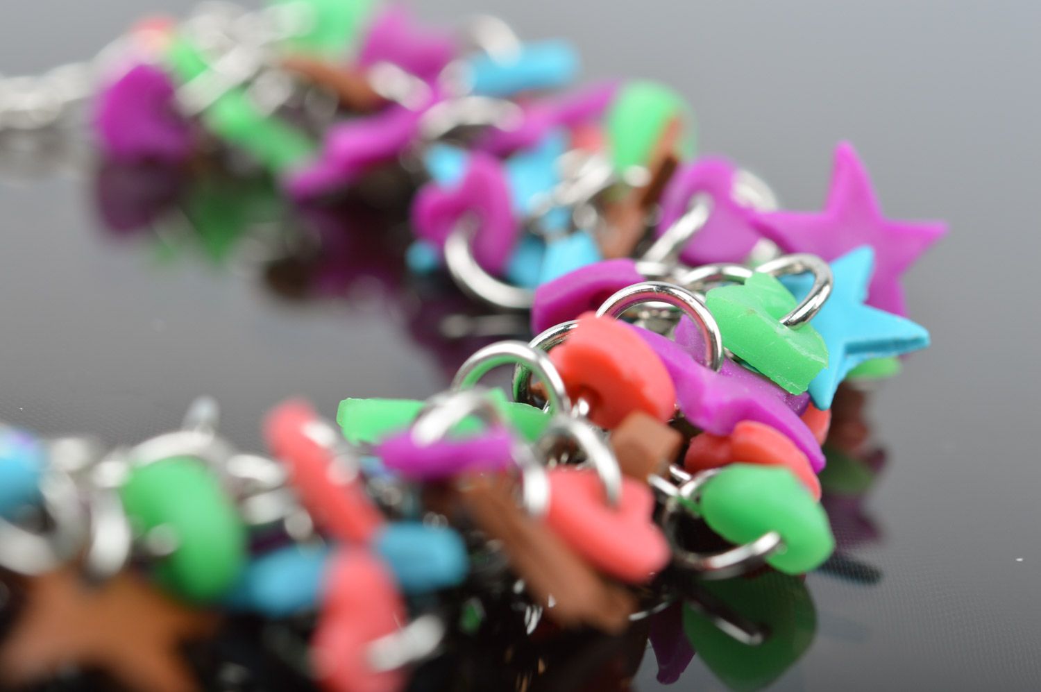 Bright multi-colored stylish handmade polymer clay wrist bracelet photo 3