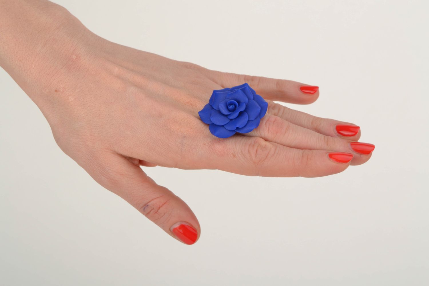 Polymer clay ring with blue rose photo 2
