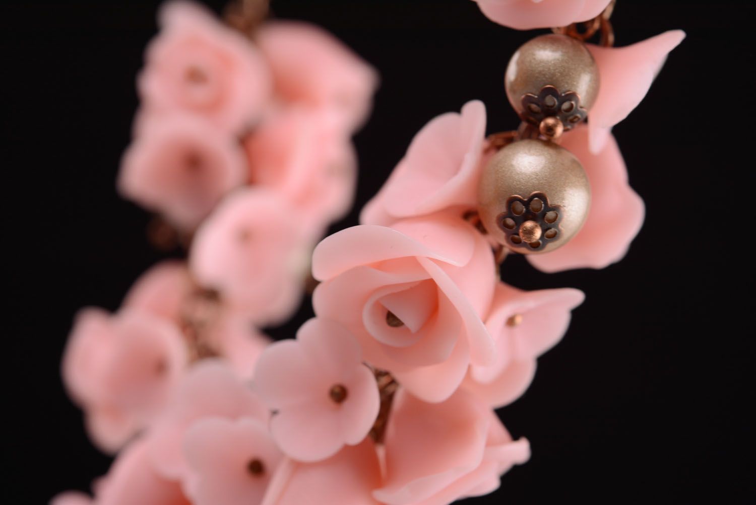 Beautiful polymer clay necklace Pink Roses photo 2