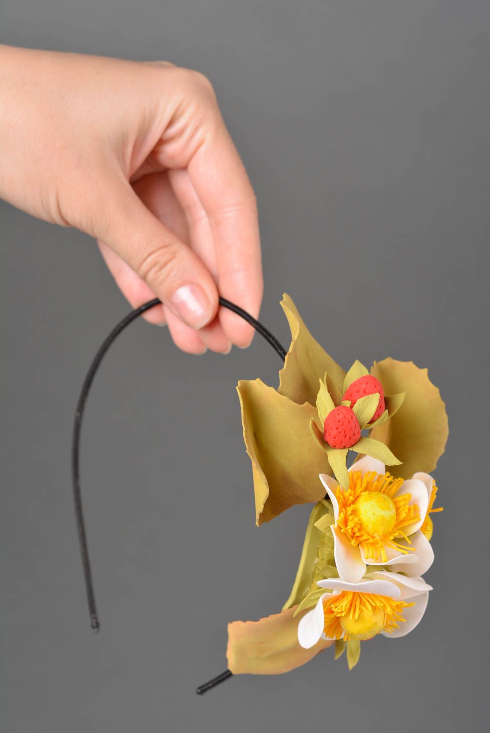 Serre-tête Fleurs en foamiran base métallique fine original beau fait main photo 2