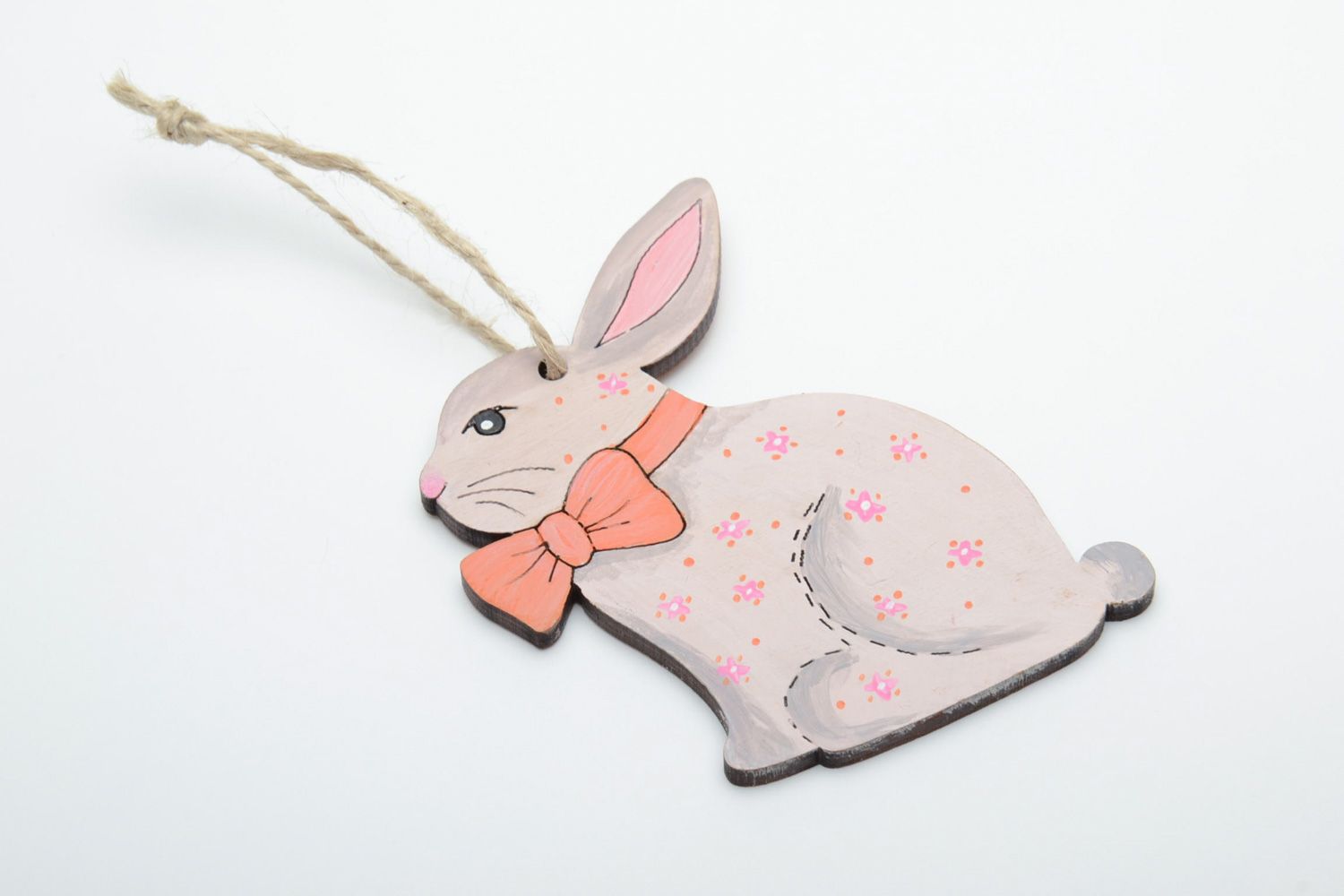 Painted plywood Easter interior pendant in the shape of rabbit  photo 2