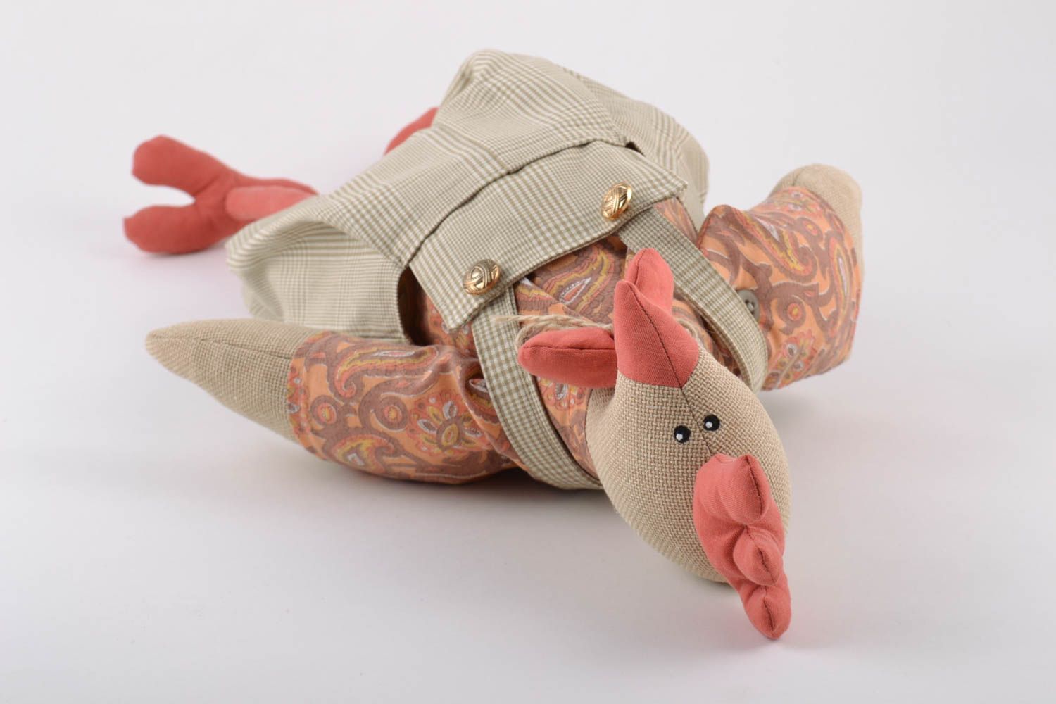 Текстильная игрушка в виде петуха ручной работы из льна оригинальная для ребенка фото 4