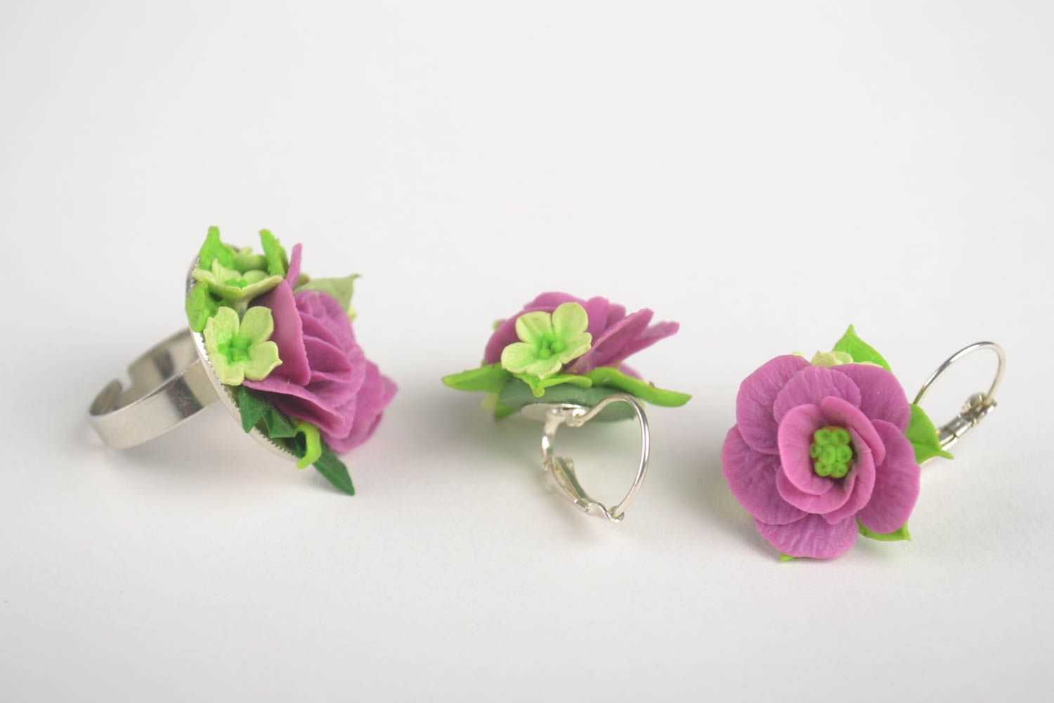 Handmade Schmuck Set Blumen Ohrringe Frauen Ring aus Porzellan zarte Blumen foto 3