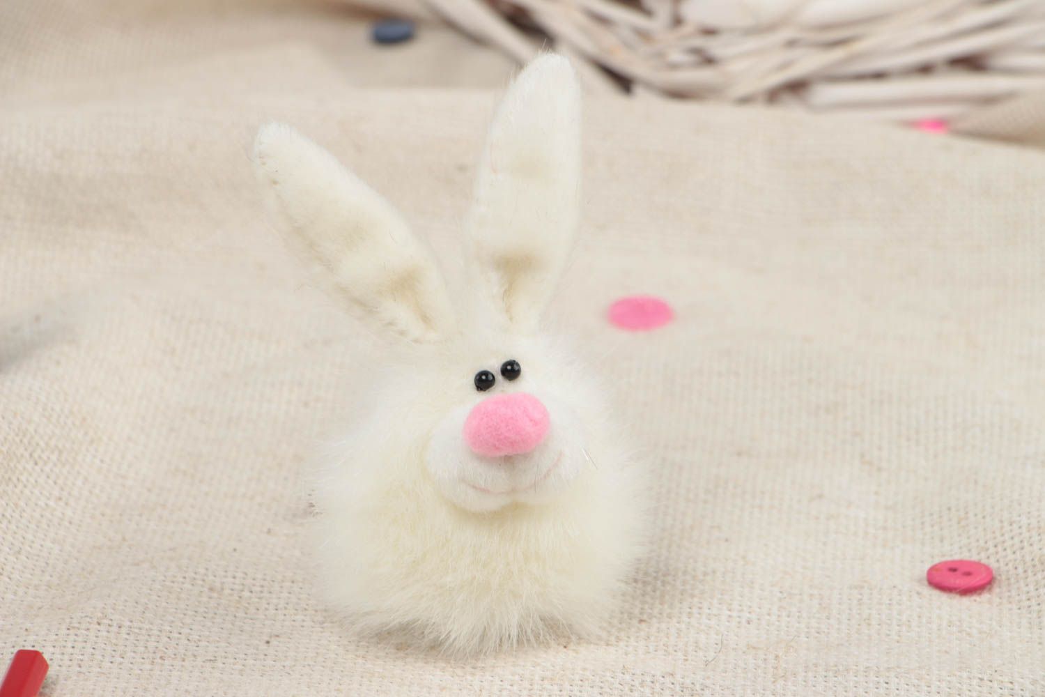 Handmade small faux fur soft toy animal finger puppet white fluffy rabbit photo 1