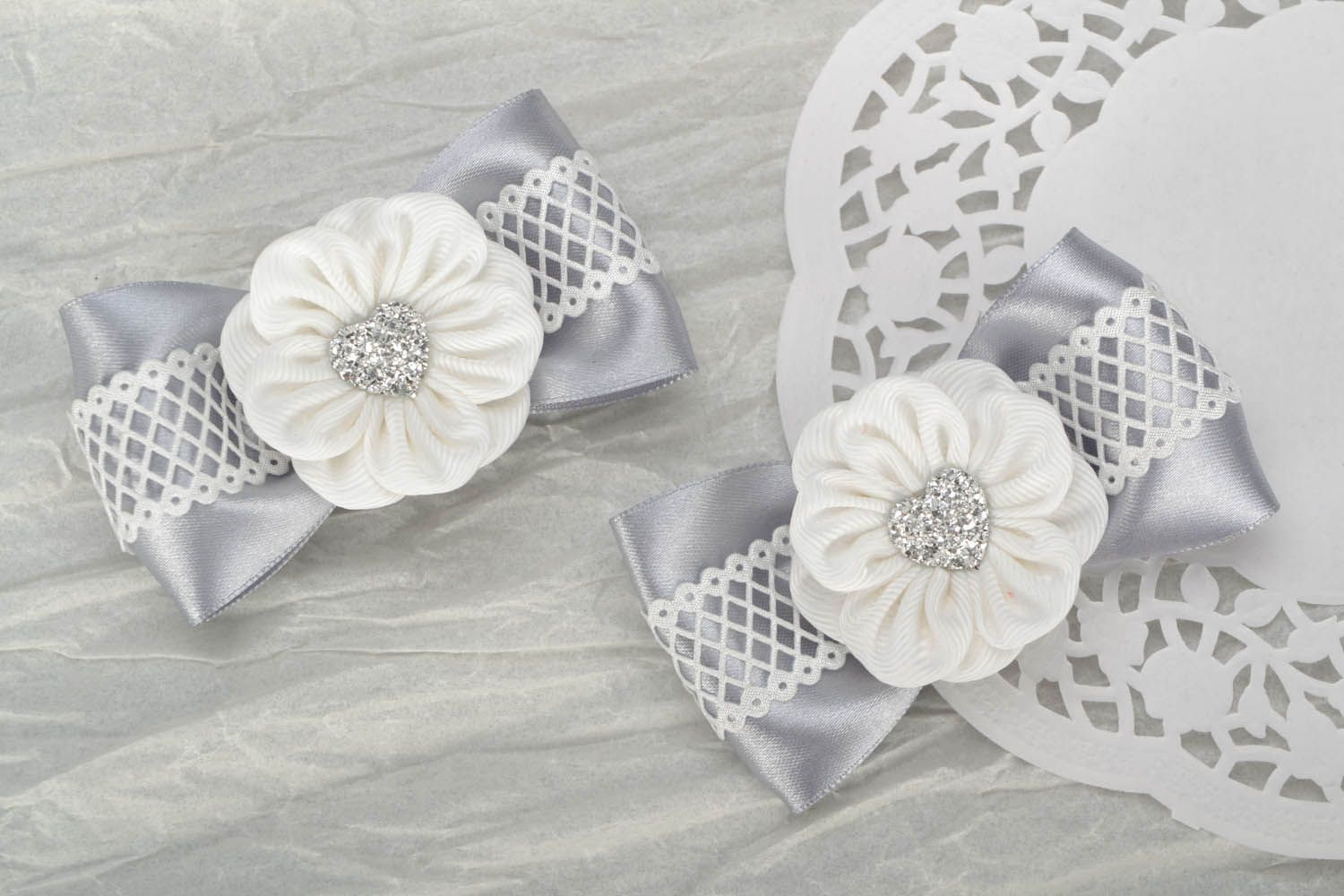 Grey hair clips with bows photo 1