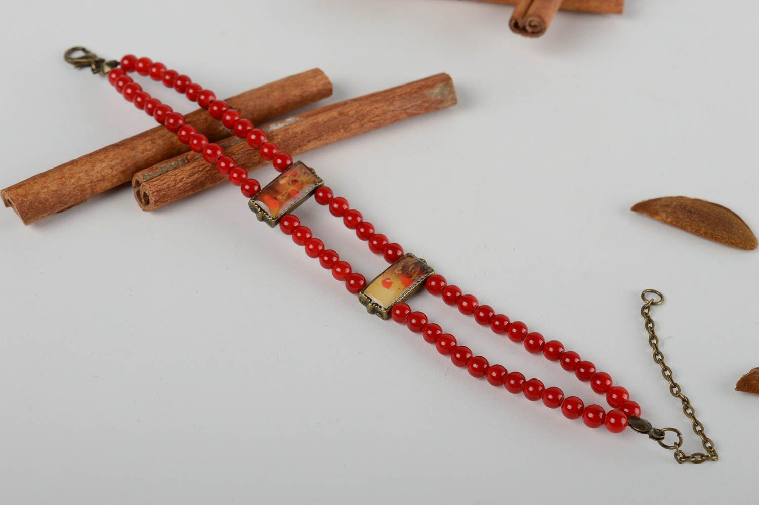 Красный браслет ручной работы браслет из натуральных камней необычный подарок фото 2
