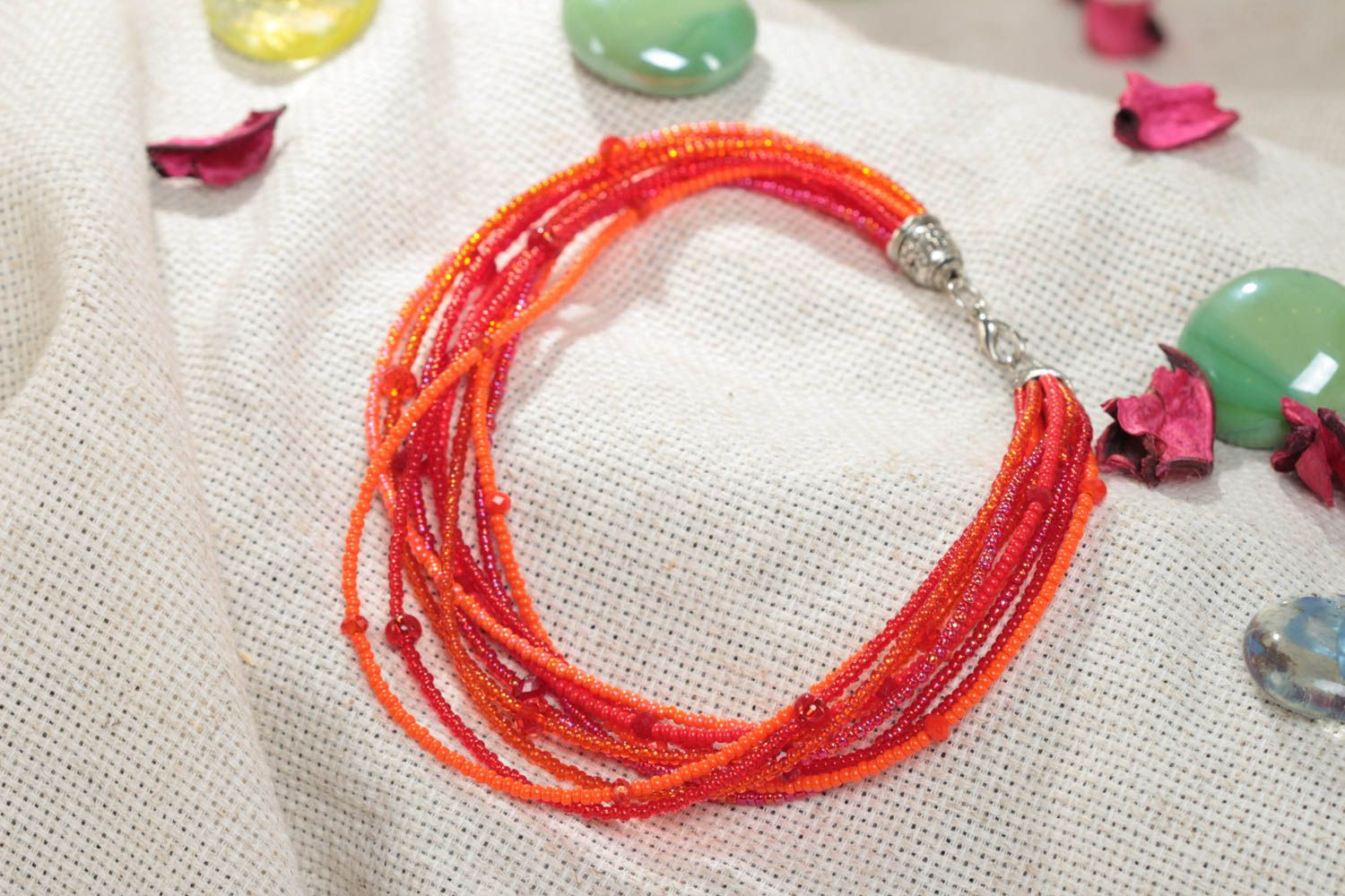 Bright red handmade designer children's beaded necklace beautiful photo 1